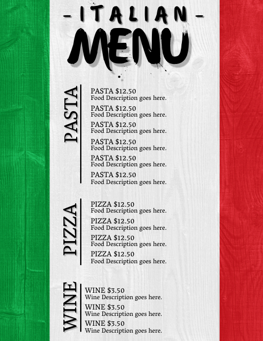 Italian Restaurant Menu Template Iflaya (Incwadi ye-US)