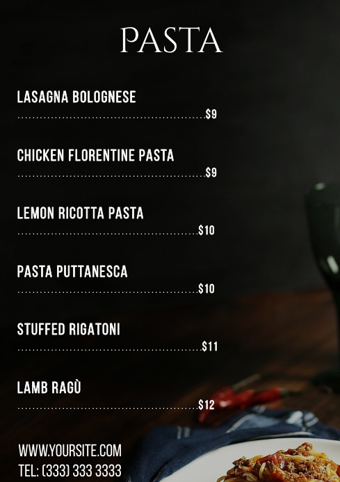 Copy of Italian Simple Pasta menu table a4 printable | PosterMyWall