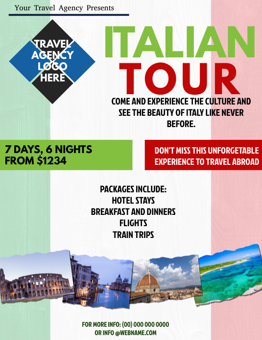 Italian Tour Packages Flyer Template | PosterMyWall