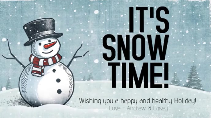 It’s Snow Time! Snowman Video Card with Mus Digitalt display (16:9) template