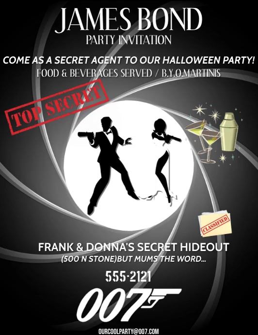 JAMES BOND HALLOWEEN PARTY (OPTIONAL MUSIC) Flyer (US Letter) template