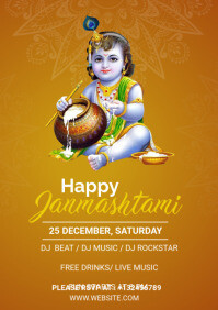 Orange Janmashtami Celebration A4 Template