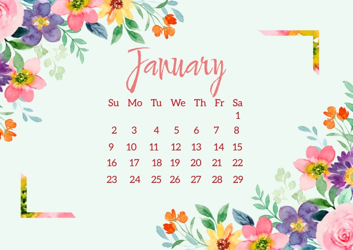 January 2022 Calendar design template ไปรษณียบัตร