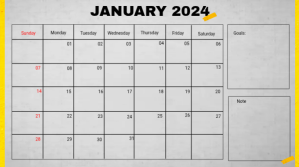 White January 2024 Calendar Digital Display Template
