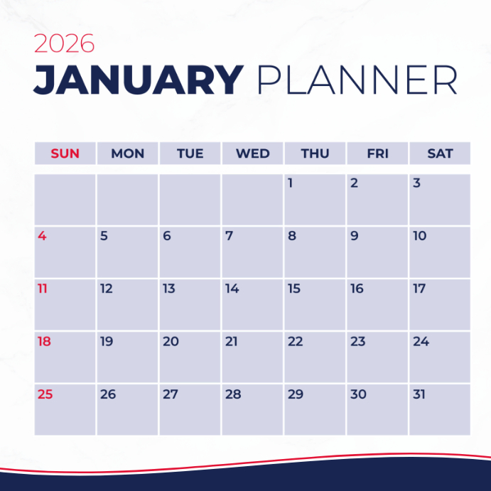 Copia de January 2026 Planner Calendar Monthly Schedule Sunday Start ...