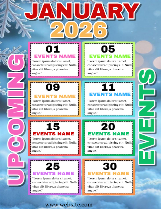 January 2026 upcoming events schedule flyer Template | PosterMyWall