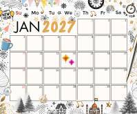 White Monthly Calendar Mellemstort rektangel Template