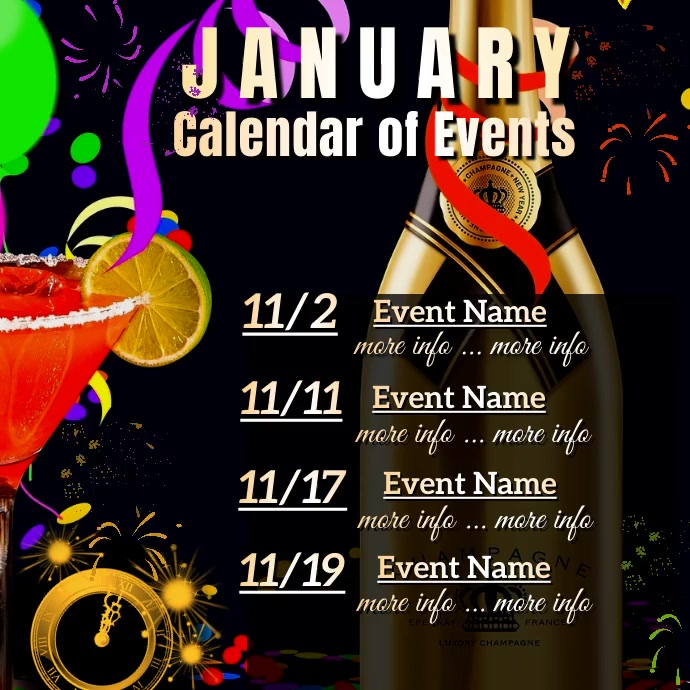 January Calendar of Events Video Square (1:1) template