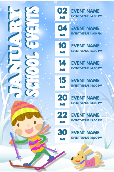 January Schedule Template January Events Schedule Calendar Template | PosterMyWall