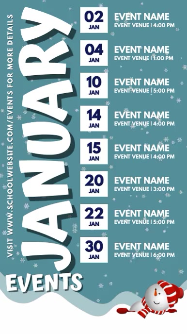 January Schedule Template January Events Schedule Calendar Template | PosterMyWall