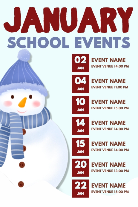January Event Days January Events Schedule Calendar Template | PosterMyWall