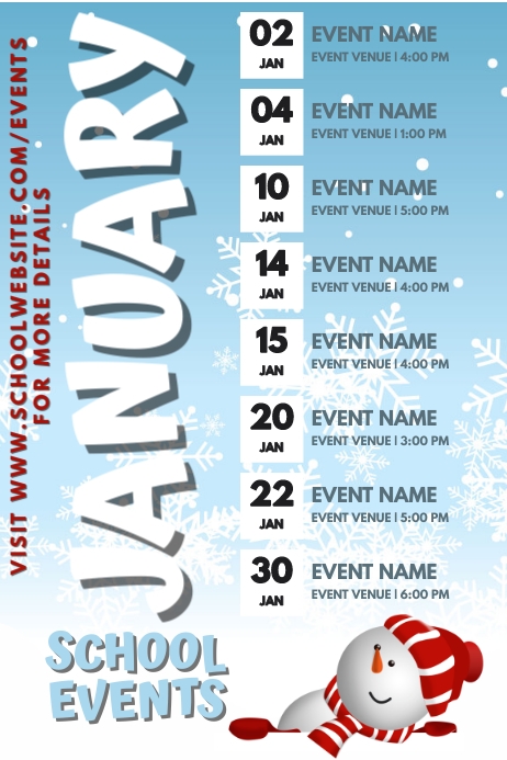 January Schedule Template January Events Schedule Calendar Template | PosterMyWall