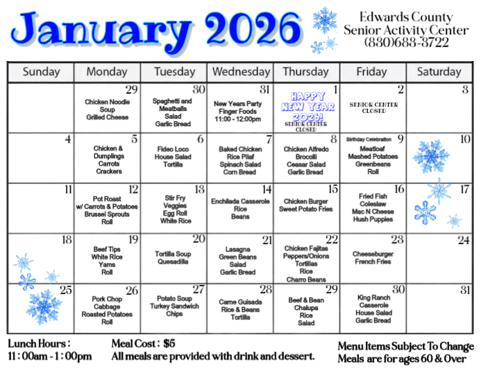 Sample January Menu January Menu 2024 Template | PosterMyWall