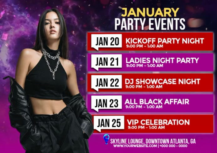January Party Events Lineup Template | PosterMyWall