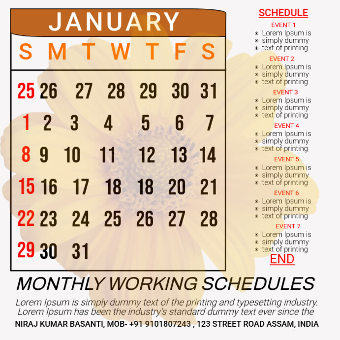 January Schedule Template PosterMyWall