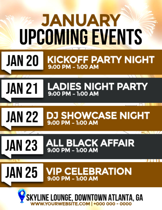 January Event Days January Upcoming Events Schedule Template | PosterMyWall