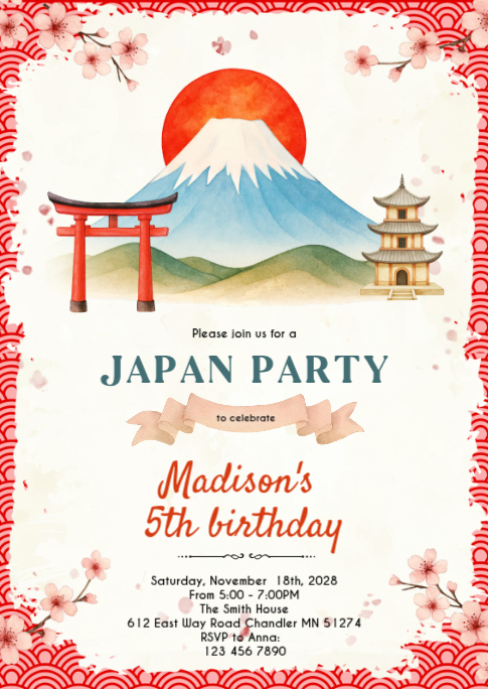 Japanese-themed Birthday Party Template | PosterMyWall