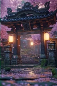 Japanese temple gate  fantasy temple art Poster template