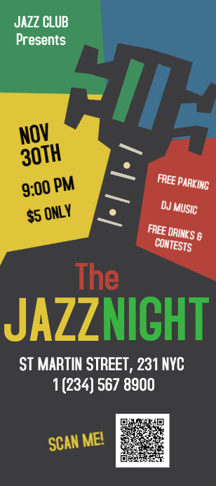 Jazz Night Concert event rack card Template | PosterMyWall