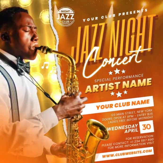 Concert Post Example Jazz Night Concert Post Template | PosterMyWall