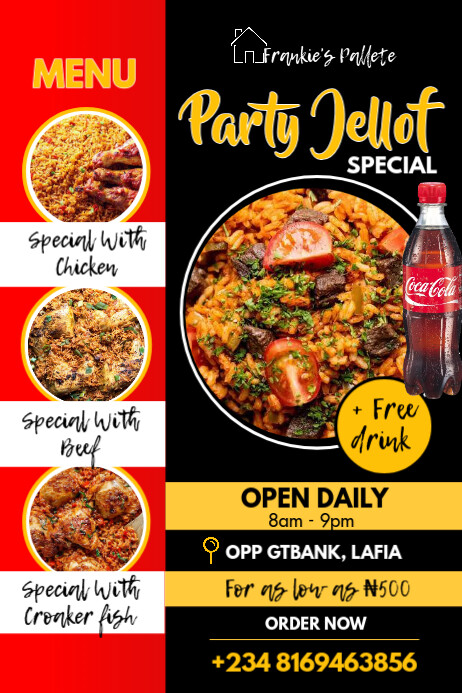 Jellof Rice restaurant flyer Template | PosterMyWall