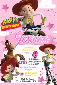 Jessie | Toy Story video jessie Invitation | cowgirl Celebration Happy Brithday Party Gril  Poster template