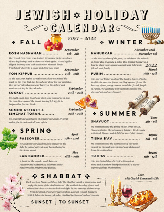 Jewish Holiday Calendar Template Ulotka (US Letter)