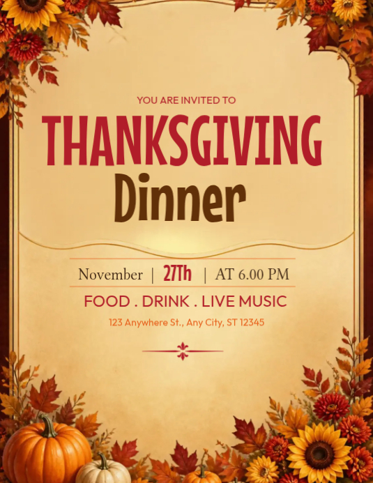 Thanksgiving Dinner Invitation Template | PosterMyWall