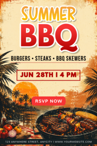 Jingga Ceria Summer BBQ Event Poster template