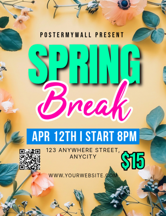 Jingga Floral Spring Break Event Pamflet Template | PosterMyWall