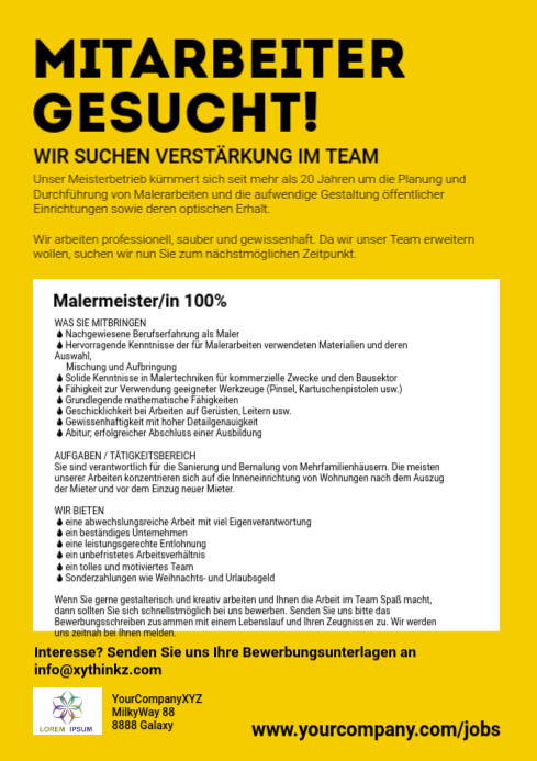 Job Announcement Painter Flyer Advert Din Template Postermywall