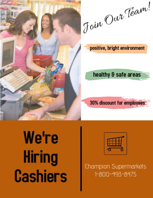 job fair/we're hiring/cashiers/job search Flyer (format US Letter) template