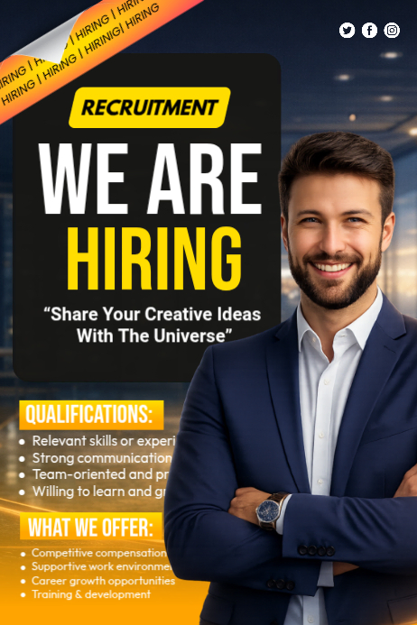 Black Job Recruitment Posters Template | PosterMyWall