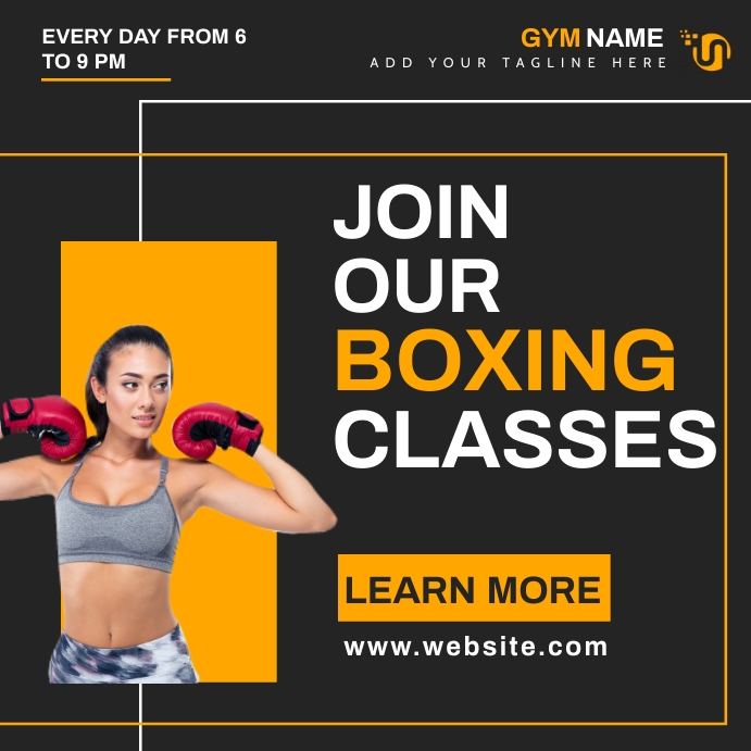 Join our boxing classes yellow and white and Сообщение Instagram template