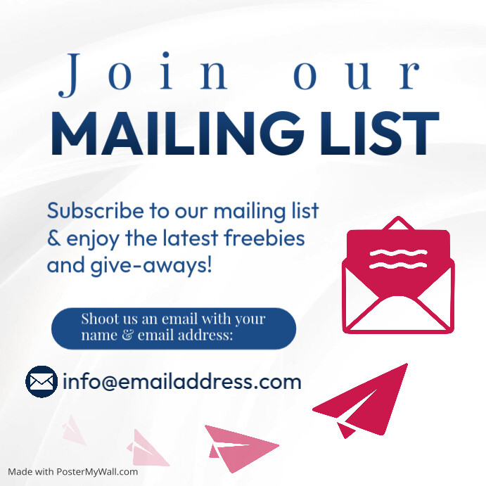 join our mailing list Publicación de Instagram template