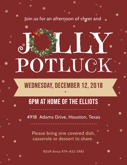 Jolly Potluck Party Invitation Flyer Template Postermywall
