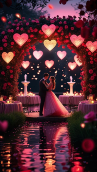 Joyful “romantic Garden Date Night – Heart Lights Scene” Digital Display (9:16) template