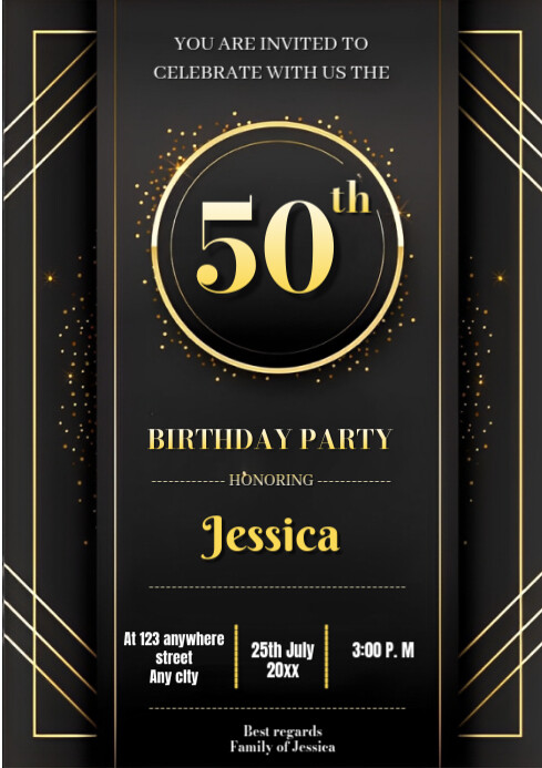Joyful 50th Birthday Invitation Card A4 template