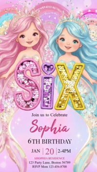 Joyful 6th Birthday Mermaid Invitation Instagram Story template