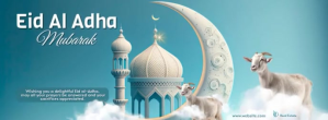 Joyful Aqua Vintage Eid Al-adha Greetings  Facebook Cover Photo template