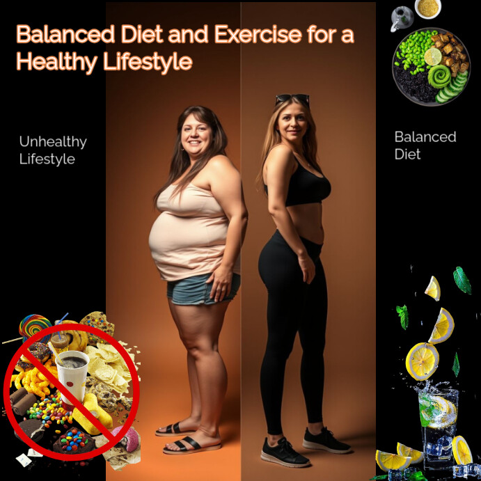 Joyful Balanced Diet And Exercise For A Healthy Lifestyle Square (1:1) template