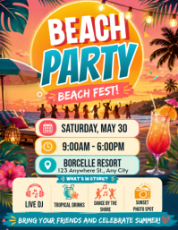 Joyful Beach Party Flyer Folheto (US Letter) template