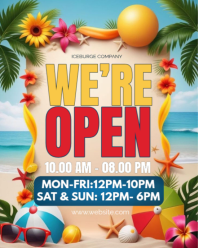 Joyful Beach-themed Business Hours Announcement Instagram Portrait template