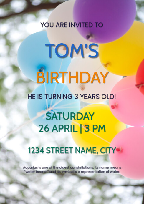 Joyful Birthday Invitation  A4 template