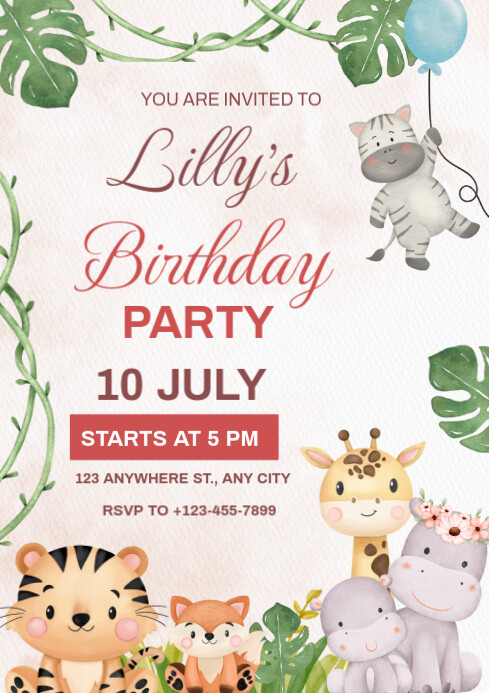 Joyful Birthday Party Invitation A4 Template | PosterMyWall