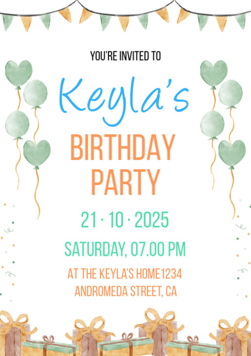 Joyful Birthday Party Invitation A4 Template | PosterMyWall