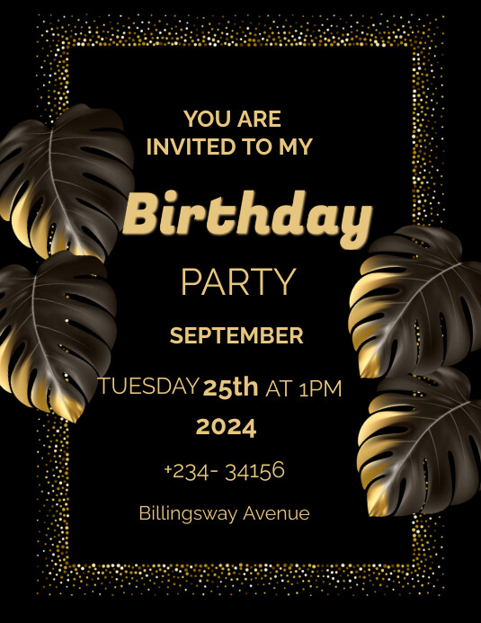 Copy of Joyful Black And Gold Birthday Invitation Fly | PosterMyWall