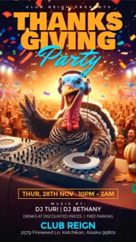 Joyful Black-and-Orange Thanksgiving Party Instagram Story Featuring a DJ Turkey template