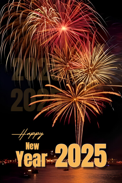 Joyful Black Background Pastel Happy New Year Poster Template ...
