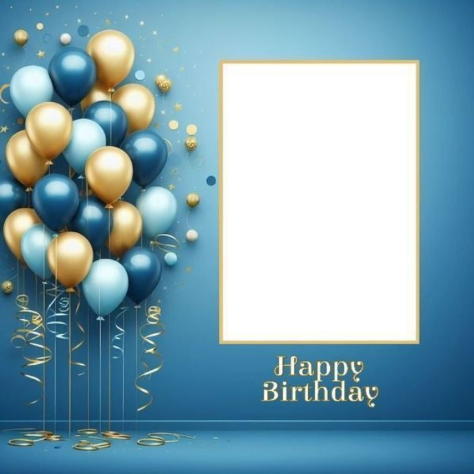Modèle Joyful Blue And Gold Birthday Celebration Frame Instagram Post ...